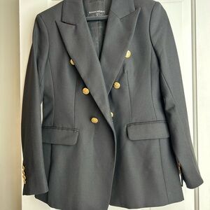 Banana Republic Black wool blazer with gold button detail.